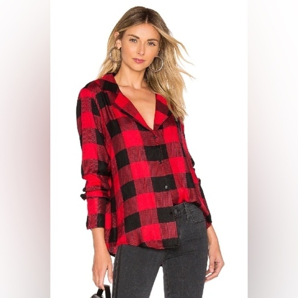 Paige ELORA Buffalo PLAID SHIRT IN TRUE RED & BLACK small - Picture 1 of 6